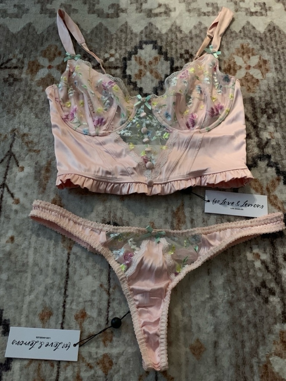 For Love and Lemons Delicate Pink Lace Bustier and Thong Set - Picture 10 of 10
